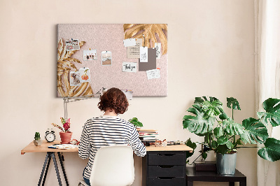 Painel em cortiça Folhas tropicais douradas