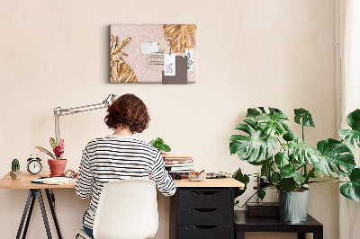 Painel em cortiça Folhas tropicais douradas