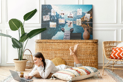 Quadro de aviso de cortiça Barcos no lago