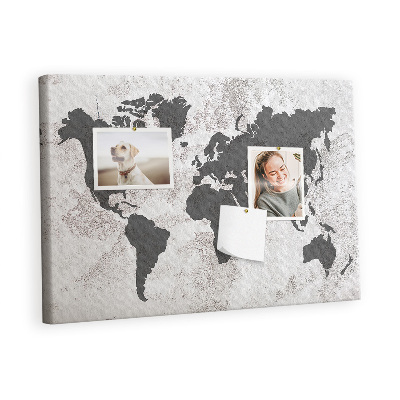 Quadro de aviso de cortiça Mapa-múndi de concreto
