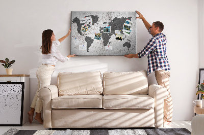 Quadro de aviso de cortiça Mapa-múndi de concreto