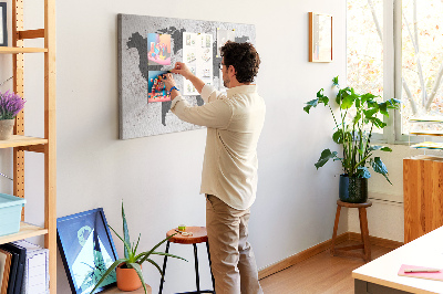 Quadro de aviso de cortiça Mapa-múndi de concreto