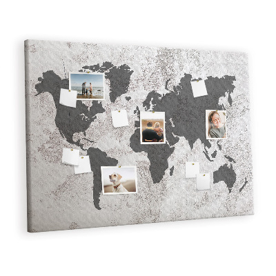 Quadro de aviso de cortiça Mapa-múndi de concreto