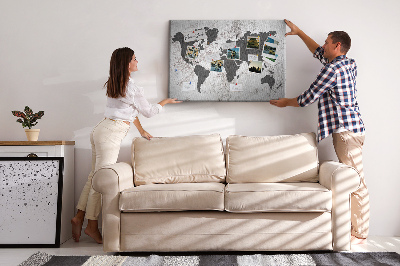 Quadro de aviso de cortiça Mapa-múndi de concreto