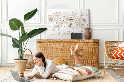 Quadro de aviso de cortiça Mapa-múndi vintage