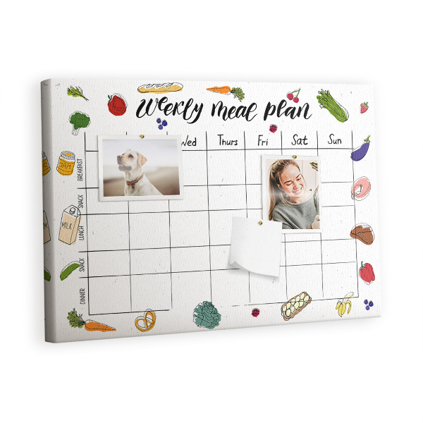 Quadro de aviso de cortiça Cardápio semanal