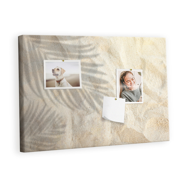 Quadro de aviso de cortiça Sombra de palmeira na areia