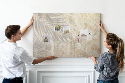 Quadro de aviso de cortiça Sombra de palmeira na areia