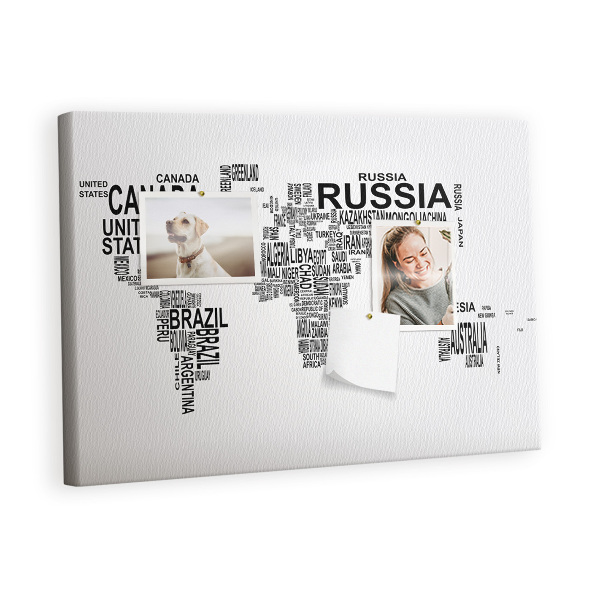 Quadro em cortiça Mapa de letras