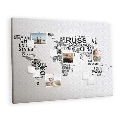 Quadro em cortiça Mapa de letras