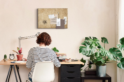 Quadro de aviso de cortiça Bússola de lona