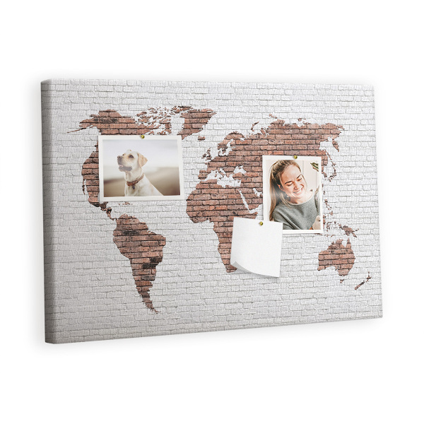 Quadro de aviso de cortiça Mapa-múndi de tijolos