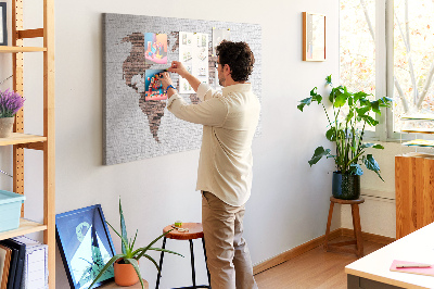 Quadro de aviso de cortiça Mapa-múndi de tijolos