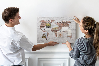 Quadro de aviso de cortiça Mapa-múndi de tijolos