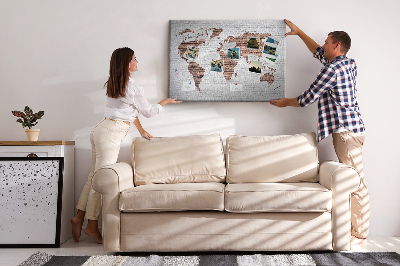 Quadro de aviso de cortiça Mapa-múndi de tijolos