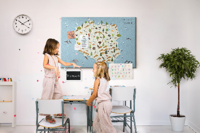 Quadro de aviso de cortiça Mapa de animais