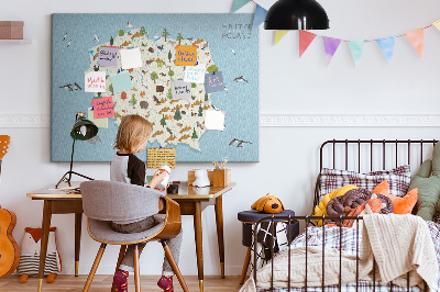 Quadro de aviso de cortiça Mapa de animais