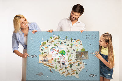 Quadro de aviso de cortiça Mapa de animais