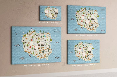 Quadro de aviso de cortiça Mapa de animais