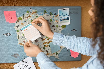 Quadro de aviso de cortiça Mapa de animais