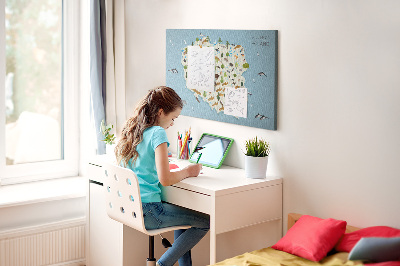 Quadro de aviso de cortiça Mapa de animais