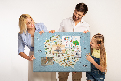 Quadro de aviso de cortiça Mapa de animais