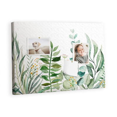 Quadro de aviso de cortiça Folhas em aquarela