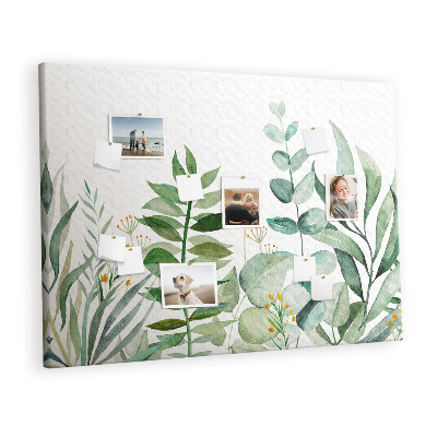 Quadro de aviso de cortiça Folhas em aquarela