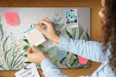 Quadro de aviso de cortiça Folhas em aquarela