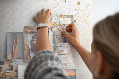 Quadro de aviso de cortiça Arte de linha dourada