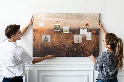 Quadro de aviso de cortiça Nascer do sol no campo