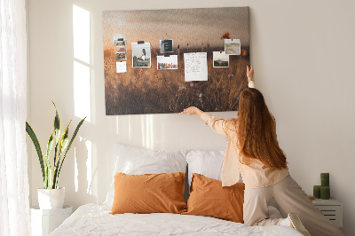 Quadro de aviso de cortiça Nascer do sol no campo