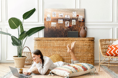 Quadro de aviso de cortiça Nascer do sol no campo