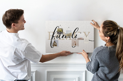 Painel em cortiça A família da inscrição