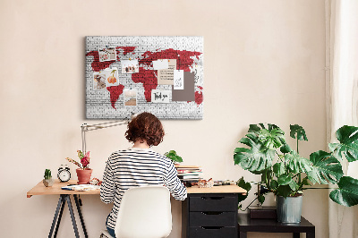 Quadro de aviso de cortiça Mundo de parede de tijolos