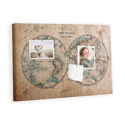 Quadro de aviso de cortiça Mapa do globo mundial