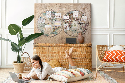 Quadro de aviso de cortiça Mapa do globo mundial