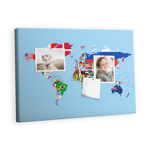 Quadro de aviso de cortiça Mapa de bandeiras