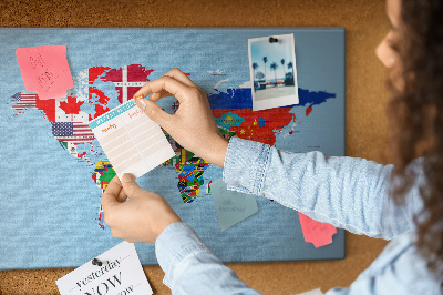 Quadro de aviso de cortiça Mapa de bandeiras