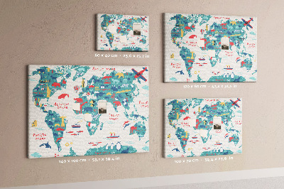 Painel em cortiça Mapa ilustrado