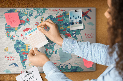 Painel em cortiça Mapa ilustrado