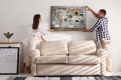Quadro de aviso de cortiça Mapa estilo sala