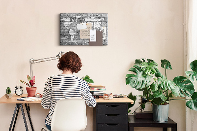 Quadro em cortiça Mapa-múndi em tijolos