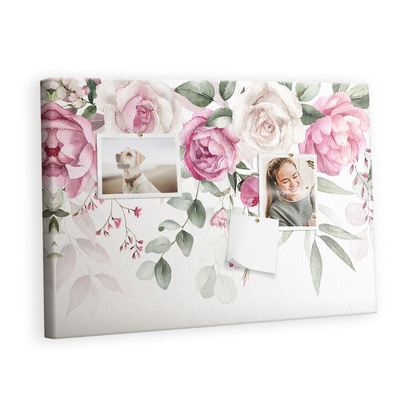 Quadro de aviso de cortiça Rosas em aquarela