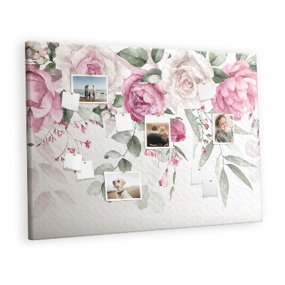 Quadro de aviso de cortiça Rosas em aquarela