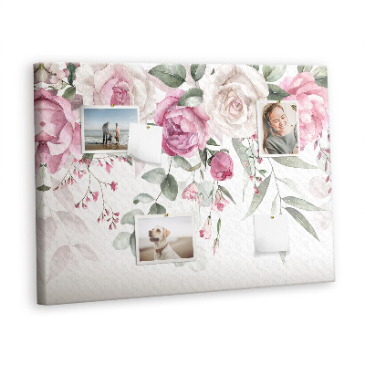 Quadro de aviso de cortiça Rosas em aquarela