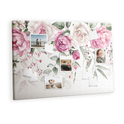 Quadro de aviso de cortiça Rosas em aquarela