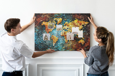 Quadro de aviso de cortiça Um mundo de caos