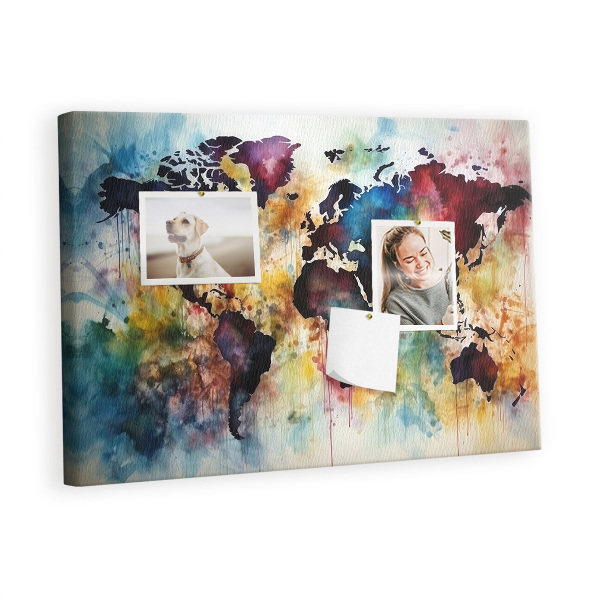 Quadro de aviso de cortiça Mapa em aquarela