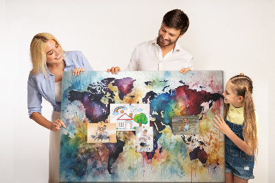 Quadro de aviso de cortiça Mapa em aquarela